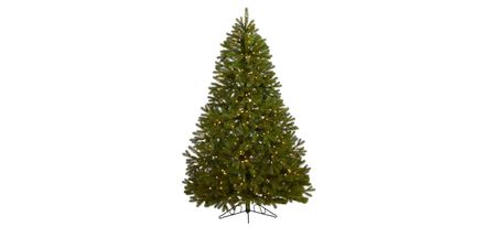 6ft. Pre-Lit Cambridge Spruce Flat Back Artificial Christmas Tree in Green by Bellanest