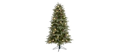 5ft. Pre-Lit Flocked Whistler Mountain Fir Artificial Christmas Tree in Green by Bellanest