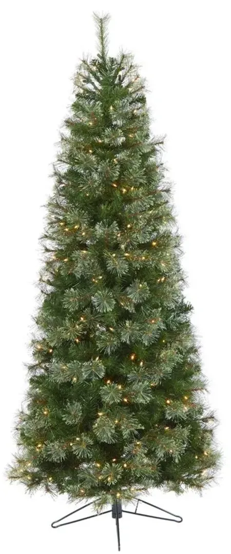 6.5ft. Pre-Lit Cashmere Slim Artificial Christmas Tree in Green by Bellanest