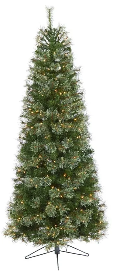 6.5ft. Pre-Lit Cashmere Slim Artificial Christmas Tree in Green by Bellanest