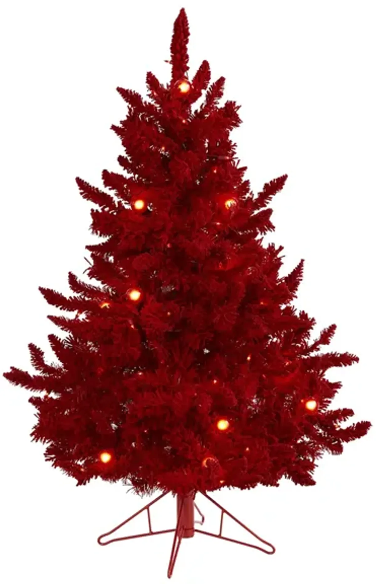 4ft. Pre-Lit Red Flocked Fraser Fir Artificial Christmas Tree