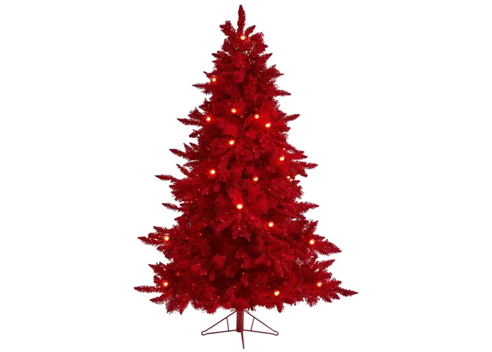 6ft. Pre-Lit Red Flocked Fraser Fir Artificial Christmas Tree in Green by Bellanest