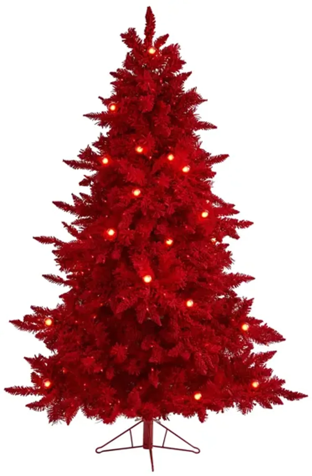 6ft. Pre-Lit Red Flocked Fraser Fir Artificial Christmas Tree in Green by Bellanest