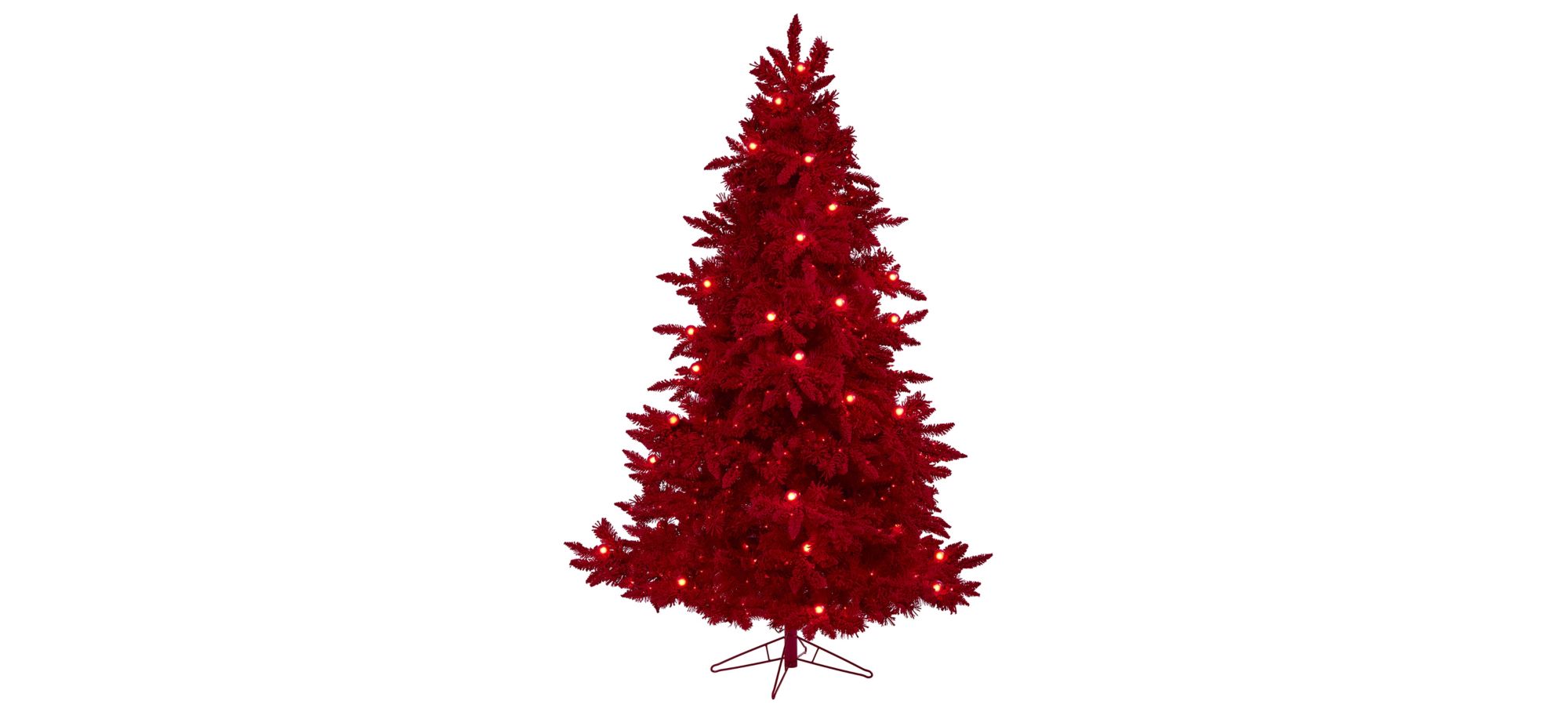 7ft. Pre-Lit Red Flocked Fraser Fir Artificial Christmas Tree in Green by Bellanest