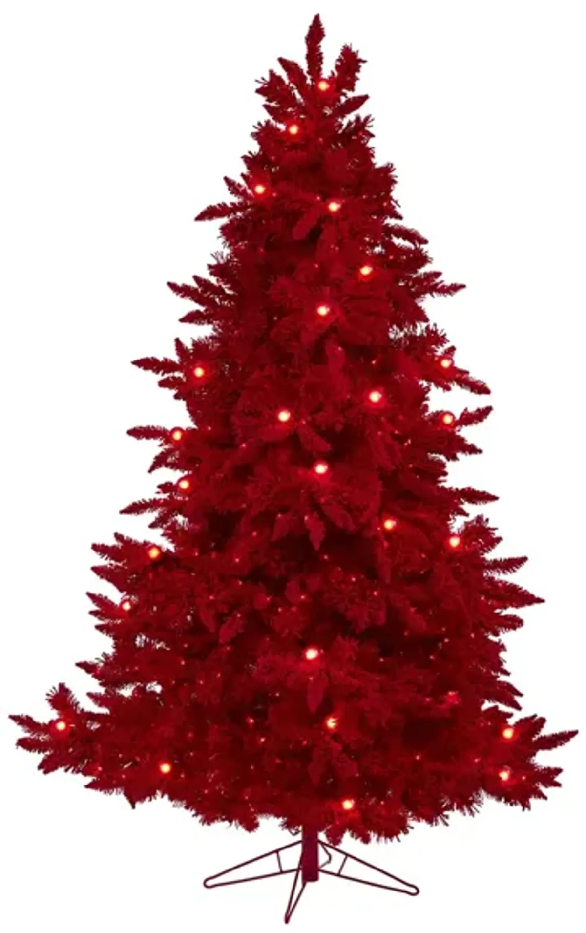 7ft. Pre-Lit Red Flocked Fraser Fir Artificial Christmas Tree