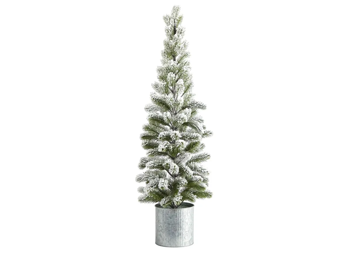 3ft. Flocked Christmas Artificial Pine Tree in Green by Bellanest