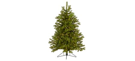 4ft. Pre-Lit Cambridge Spruce Flat Back Artificial Christmas Tree in Green by Bellanest