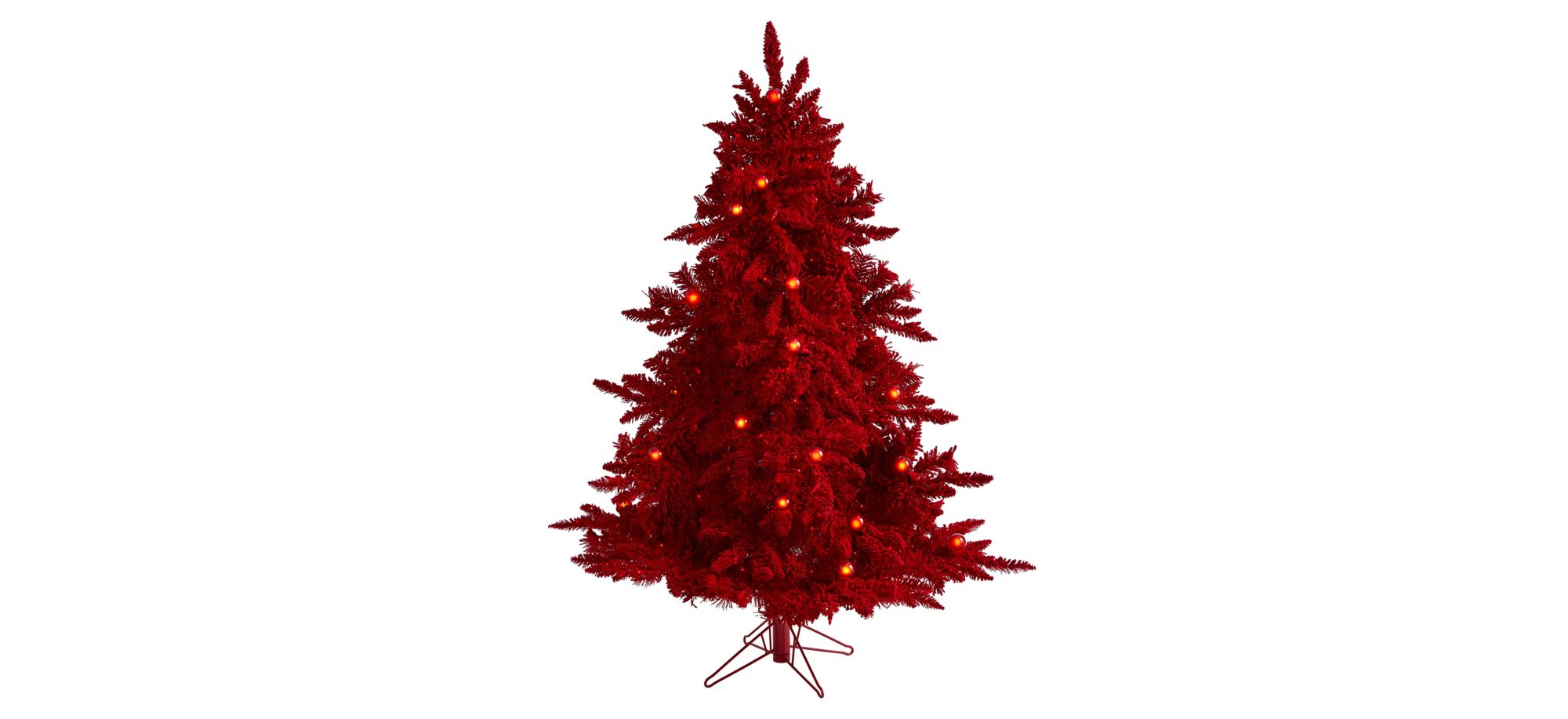 5ft. Pre-Lit Red Flocked Fraser Fir Artificial Christmas Tree in Red by Bellanest