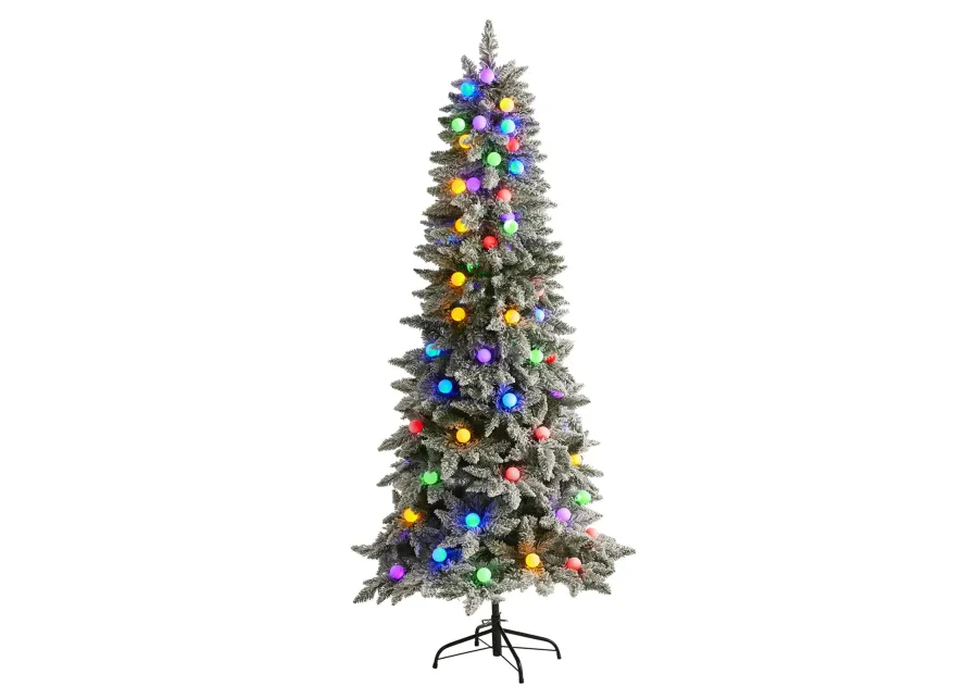 6.5ft. Flocked British Columbia Mountain Fir Artificial Christmas Tree in Green by Bellanest