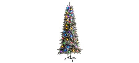 6.5ft. Flocked British Columbia Mountain Fir Artificial Christmas Tree in Green by Bellanest