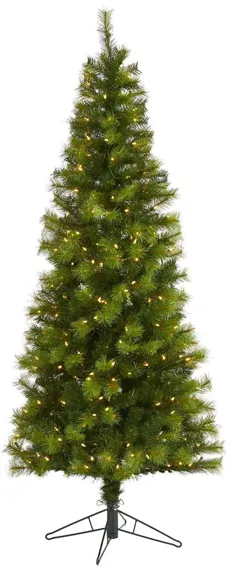 6.5ft. Pre-Lit Green Valley Pine Artificial Christmas Tree in Green by Bellanest