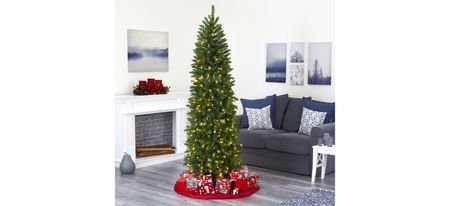 6.5ft. Pre-Lit Slim Green Mountain Pine Artificial Christmas Tree in Green by Bellanest