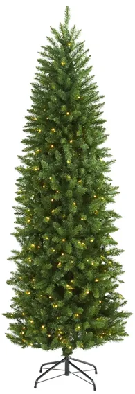 6.5ft. Pre-Lit Slim Green Mountain Pine Artificial Christmas Tree in Green by Bellanest