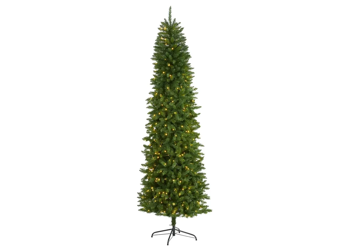 8ft. Pre-Lit Slim Green Mountain Pine Artificial Christmas Tree in Green by Bellanest