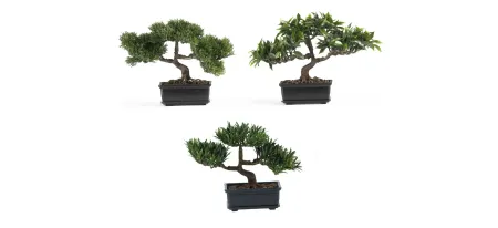 12in. Bonsai Silk Plant Collection (Set of 3) in Green by Bellanest