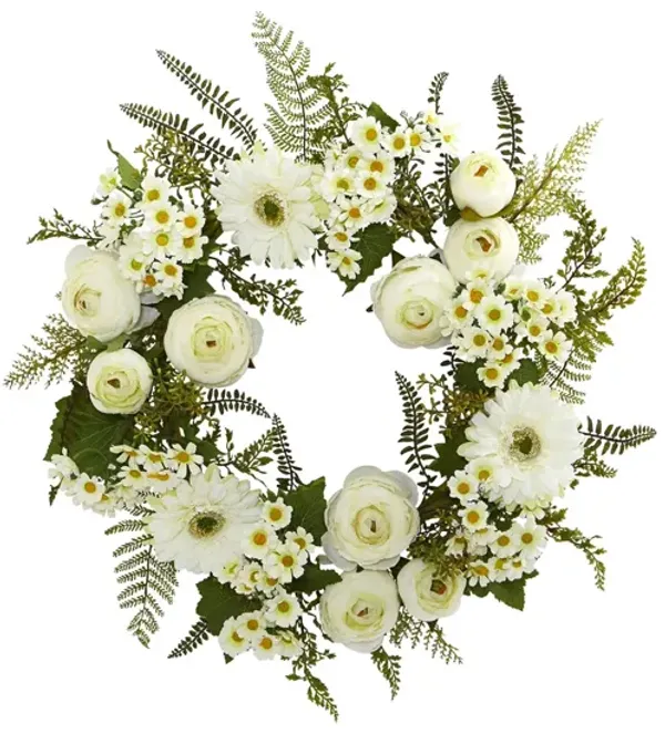 24in. Mixed Daisies and Ranunculus Wreath
