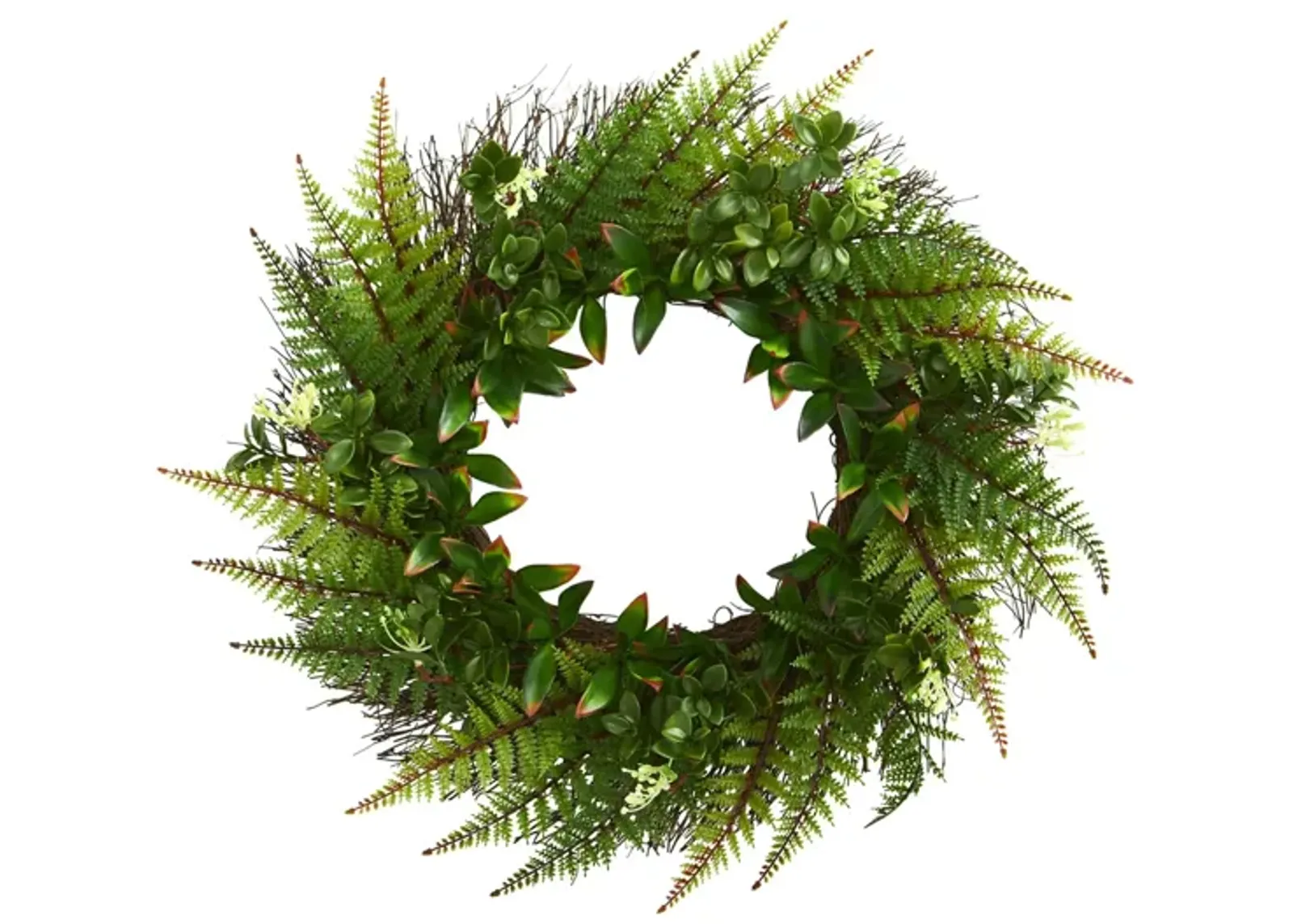 23in. Assorted Fern Wreath (Indoor/Outdoor) in Green by Bellanest