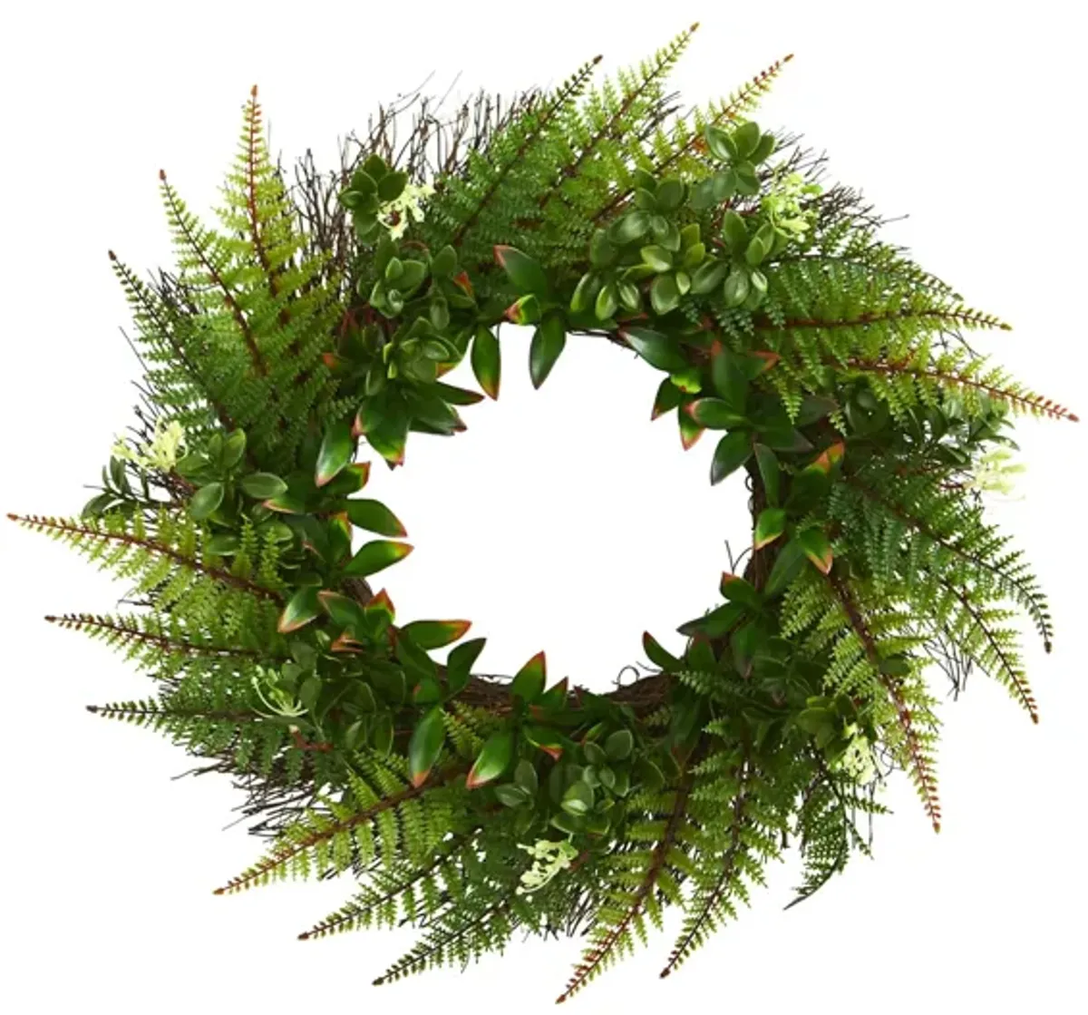 23in. Assorted Fern Wreath (Indoor/Outdoor) in Green by Bellanest