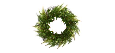 23in. Assorted Fern Wreath (Indoor/Outdoor) in Green by Bellanest