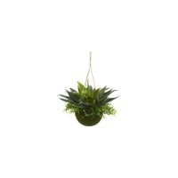 Agave and Maiden Hair Artificial Plant in Hanging Basket (Indoor/Outdoor) in Green by Bellanest