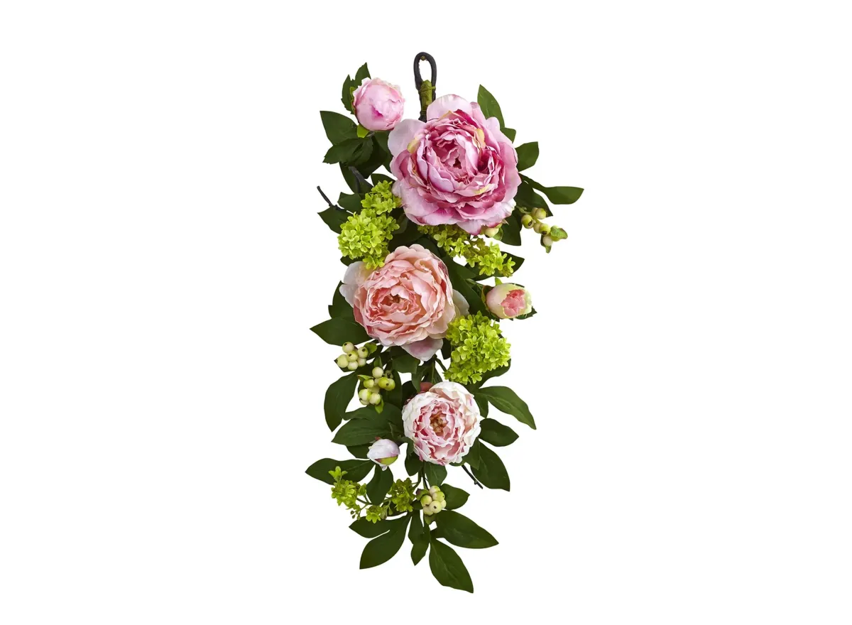 24in. Mixed Peony & Hydrangea Teardrop in Pink by Bellanest