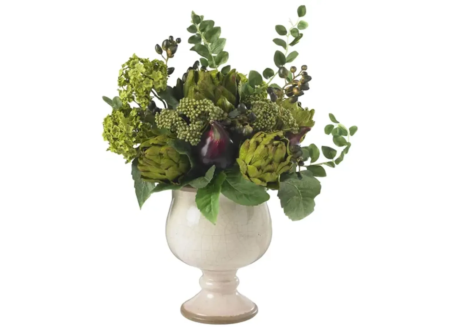 Artichoke and Hydrangea Silk Flower Arrangement in Green by Bellanest