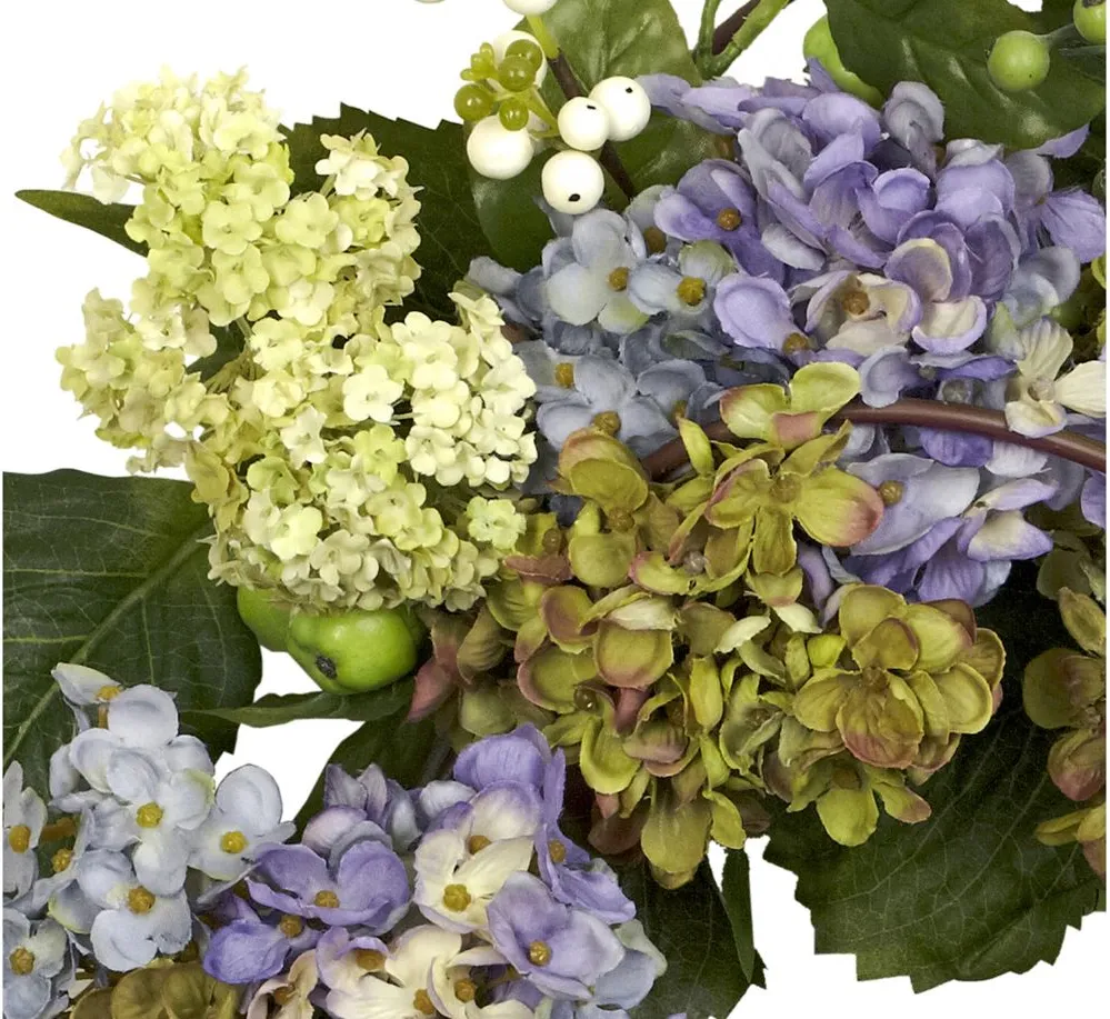 22in. Hydrangea Wreath in Purple/ Green by Bellanest