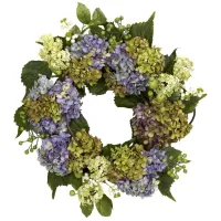 22in. Hydrangea Wreath in Purple/ Green by Bellanest