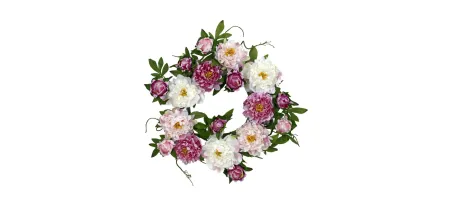22in. Peony Artificial Wreath in Pink by Bellanest