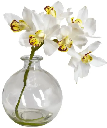 Cymbidium with Vase Silk Flower Arrangement (Set of 3) in White by Bellanest