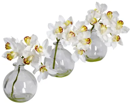 Cymbidium with Vase Silk Flower Arrangement (Set of 3) in White by Bellanest