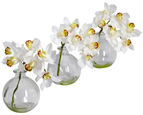 Cymbidium with Vase Silk Flower Arrangement (Set of 3)