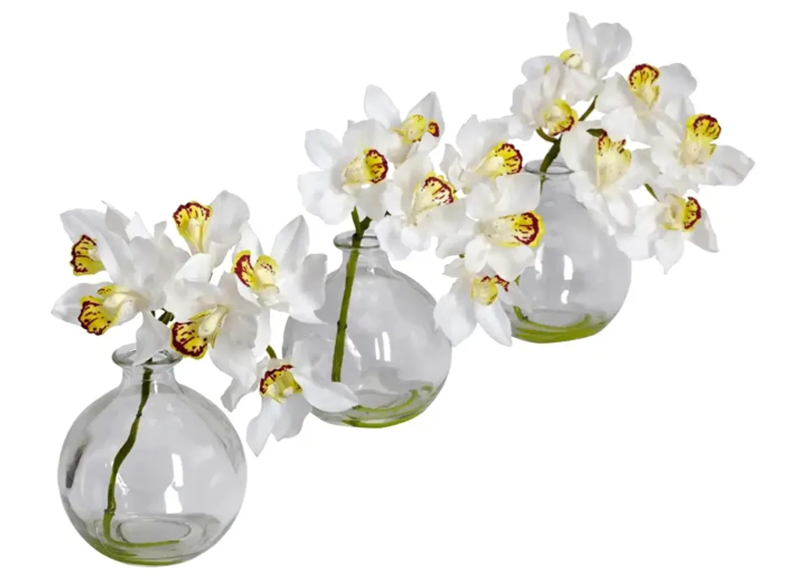 Cymbidium with Vase Silk Flower Arrangement (Set of 3) in White by Bellanest