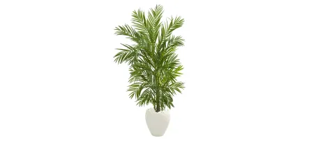 5ft. Areca Palm Artificial Tree in White Planter in Green by Bellanest