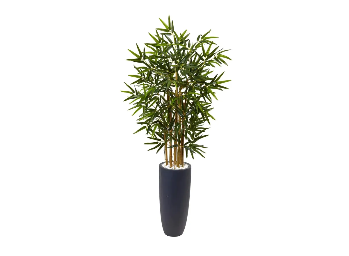 4ft. Bamboo Artificial Tree in Gray Cylinder Planter in Green by Bellanest