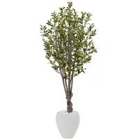 5ft. Olive Artificial Tree in White Oval Planter in Green by Bellanest