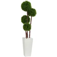 4ft. Boxwood Topiary Artificial Tree in Planter UV Resistant (Indoor/Outdoor) in Green by Bellanest