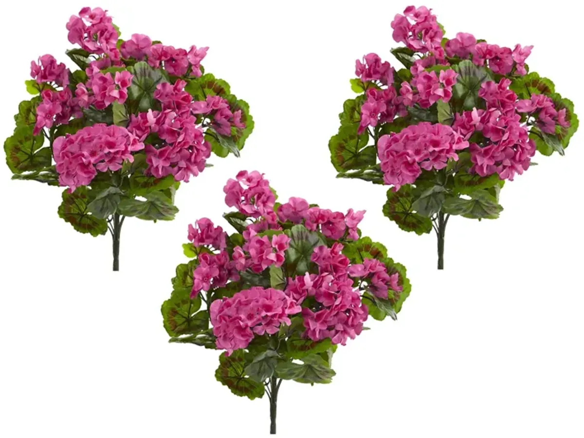 Geranium Artificial Bush (Set of 3) (Indoor/Outdoor)