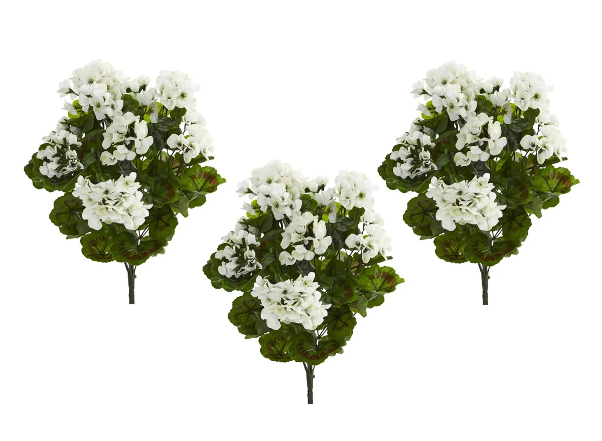 Geranium Artificial Bush (Set of 3) (Indoor/Outdoor) in White by Bellanest