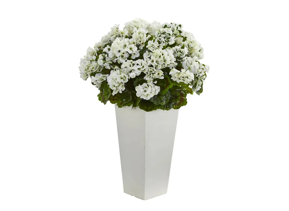 27in. Geranium Artificial Plant in White Planter (Indoor/Outdoor) in White by Bellanest