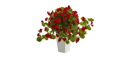 Geranium Artificial Plant in White Tower Planter in Red by Bellanest