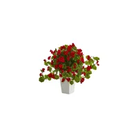 Geranium Artificial Plant in White Tower Planter in Red by Bellanest