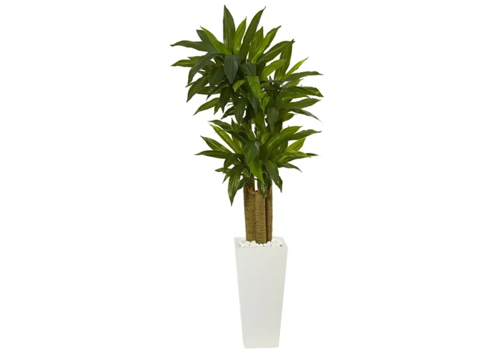 5ft. Cornstalk Dracaena Artificial Plant in White Tower Planter in Green by Bellanest