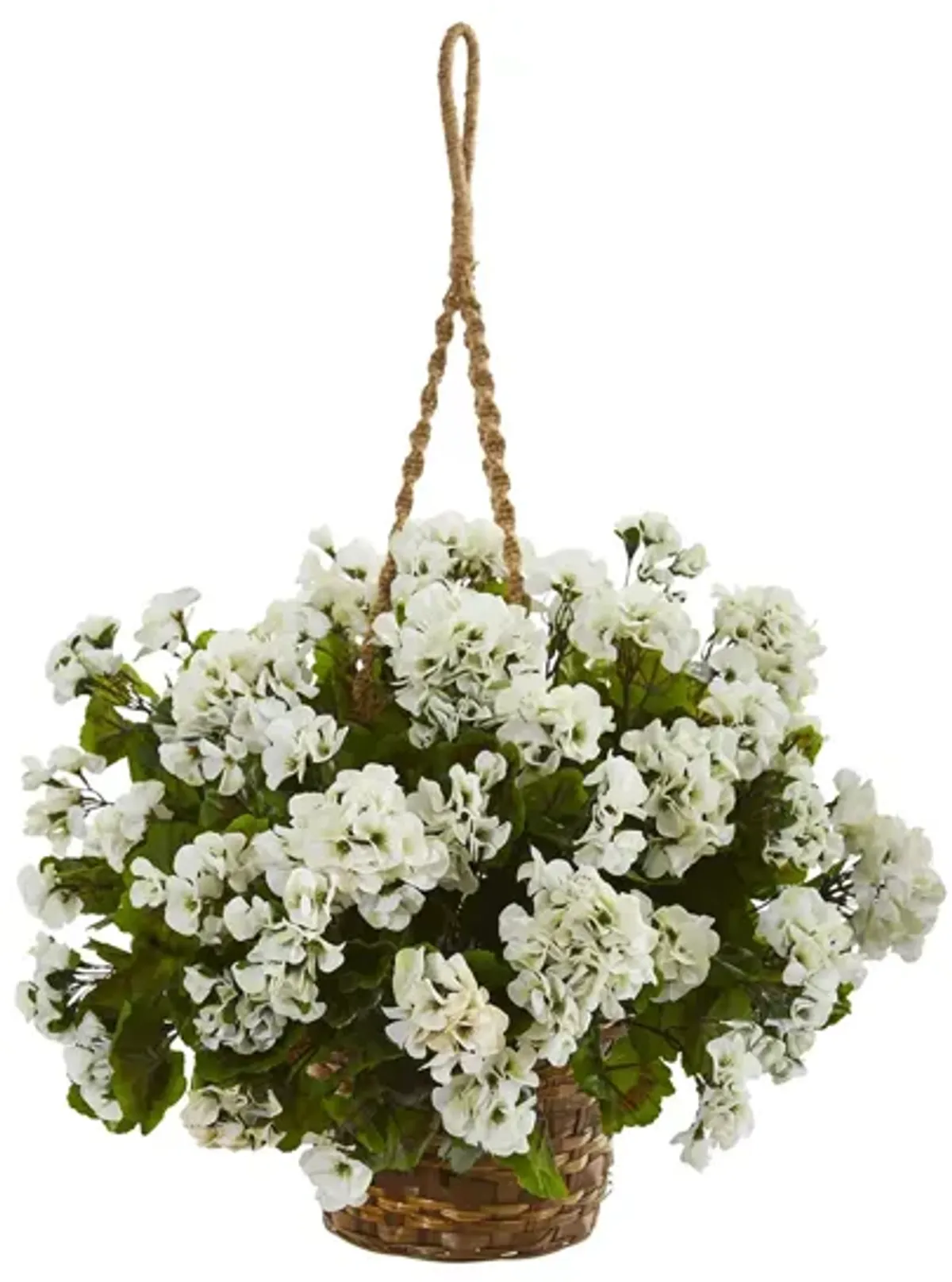 Geranium Hanging Basket Artificial Plant (Indoor/Outdoor) in White by Bellanest