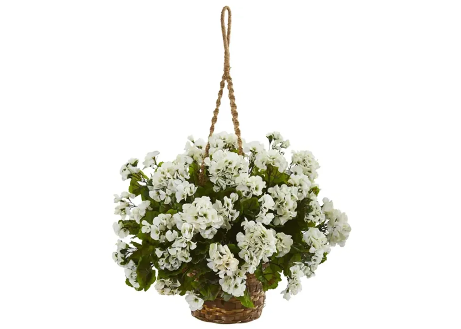 Geranium Hanging Basket Artificial Plant (Indoor/Outdoor) in White by Bellanest