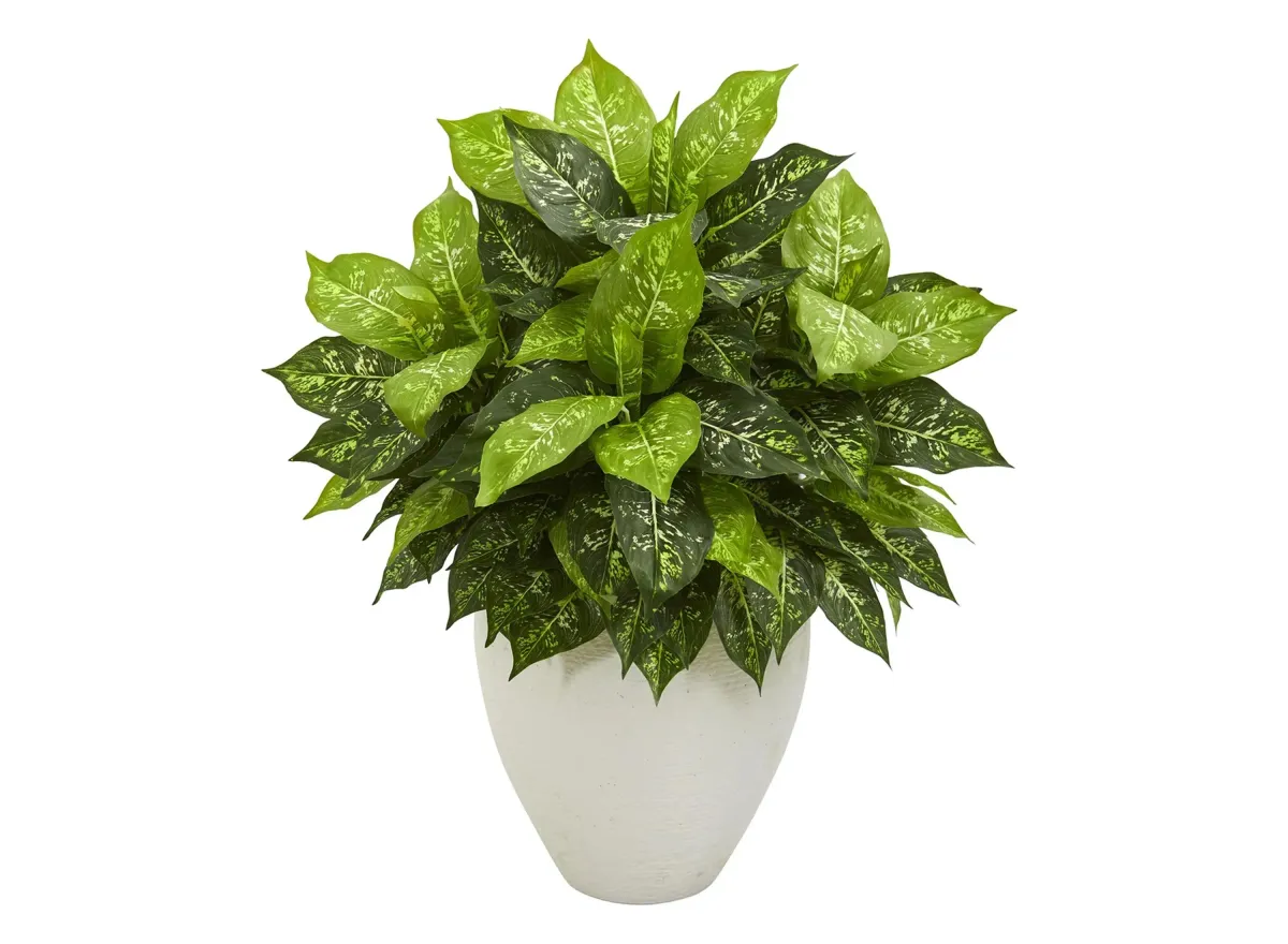 Dieffenbachia Artificial Plant in White Planter in Green by Bellanest