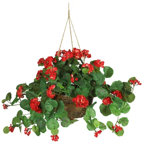 Geranium Hanging Basket Silk Plant in Red by Bellanest