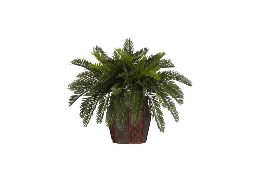 Double Cycas with Vase Silk Plant in Green by Bellanest