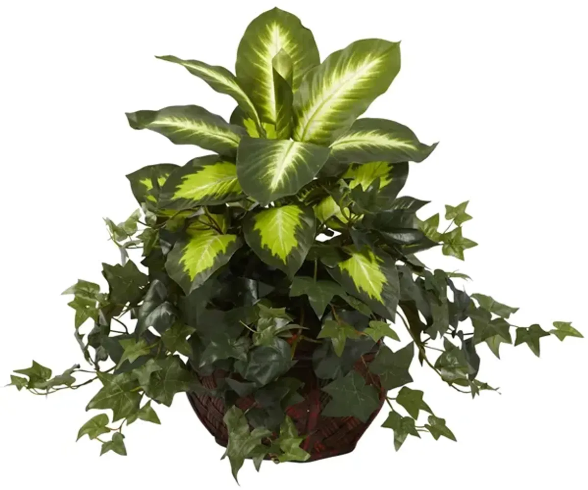 Dieffenbachia & Ivy with Decorative Artificial Planter in Green by Bellanest