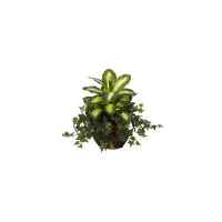 Dieffenbachia & Ivy with Decorative Artificial Planter in Green by Bellanest